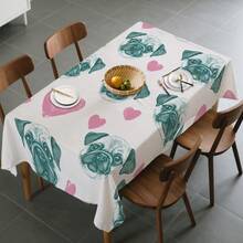 1pc Cute Pug Dog & Pink Heart Tablecloth, Featuring Pug Face Print - Turquoise & Pink Puppy Design, Durable Fabric Rectangular Tablecloth, Suitable For Party, Dining Table, Easy To Clean Pet Themed Tableware - Multicolor - View 7