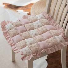 Vctops Lace Patchwork Chair Pad Cushion With Ties, Elegant Ruffle Edge Decorative Cushions Farmhouse Floral Pattern Square Seat Cushion For Kitchen Dining Room Office (Type A,16\X16\) - Typea - 查看 1