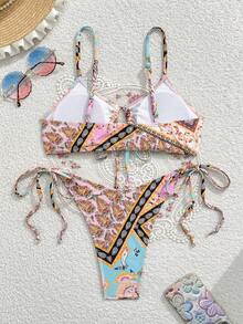 Nuevo conjunto de bikini elegante y sexy con push-up, de moda de alta gama con lazos laterales ajustables, ideal para playa, vacaciones y viajes, estiloso y sexy con estampado personalizado, adecuado para cumpleaños, San Valentín, Carnaval - Multicolor - Ver 2