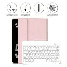 TenYide 书本式平板电脑保护套，键盘保护套，超薄蓝牙键盘+平板电脑保护套带支架，防摔/防震/防尘/防指纹，键盘保护套兼容iPad 5/6/7/8/9/10/11代（A16）、iPad Pro 11/Pro 12.9/Pro 13、iPad Air 1/2/3/4/5/6/11/13，保护套包含可拆卸无线键盘、电池和保护盖，兼容三星Galaxy Tab系列/iPad系列。 - 粉色 - 查看 2