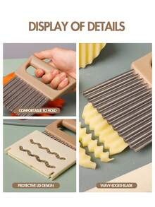 1 pieza Cortador de patatas ondulado multifunción con cubierta protectora de plástico, cuchillo de patatas ondulado creativo, rebanador de verduras ondulado, cortador de patatas fritas onduladas, herramienta de corte de cocina multiusos, máquina de hacer patatas fritas, regalo para Acción de Gracias/Navidad/Halloween - Multicolor - Ver 7