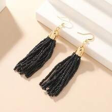 1Pair Retro  Hand-Beaded Earrings, Bohemian Colorful Tassel Seed Bead Jewelry For Women Daily Wear Festival Fashion Accessory - 綠色 - 查看 2