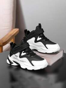 Youth/Teen Hook And Loop Closure Leather Basketball Shoes, Design - Black and White - View 13