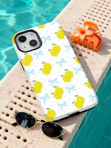 1pc Summer Fresh Lemon Bow Dot Pattern Glossy 2-In-1 Filmstrip Hard Phone Case, Compatible With Samsung/Compatible With IPhone 11/12/13/14/15/16/17 Pro Max - Multicolor - View 1