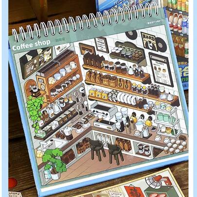 3D สมุดสติกเกอร์ฉากชั้นวางของซูเปอร์มาร์เก็ตใหม่เอี่ยม; สร้างซูเปอร์มาร์เก็ต | คาเฟ่ | ร้านอาหารของคุณเอง; สติกเกอร์ฉากการ์ตูนเกาหลีน่ารัก, สติกเกอร์โทรศัพท์; เหมาะสำหรับผู้ใหญ่และวัยรุ่นเพื่อคลายความเครียดและฆ่าเวลา (ของขวัญกลับไปโรงเรียน)