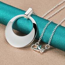 925 Sterling Silver Plated Hollow Round 16-30 Inch Pendant Necklace For Women Wedding Engagement Gift Jewelry - Silver - View 2