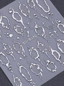 2片装 5D 闪光银色不对称镂空 Y2K 美甲贴纸 浮雕不对称线条熔孔哥特设计浮雕自粘美甲贴花 银色美甲滑块 美甲装饰沙龙 DIY 配件用品 美甲 - 銀色 - 查看 8