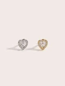 1pc Fashionable Elegant Luxury Diamond Heart Stainless Steel Earrings, Suitable For Women's Daily Wear - Multicolor - View 2