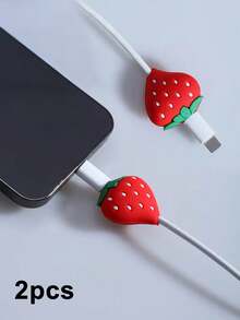 Bộ 4 ốp bảo vệ cáp sạc hình dâu tây và táo hoạt hình dễ thương, tương thích với iPhone 18/20W - Bảo vệ cáp và phích cắm, chống trầy xước và va chạm. - Đỏ - Xem 7