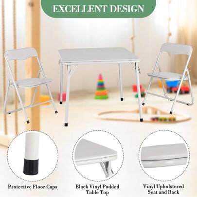 3/5-teiliger Klapptisch mit Stühlen – Faltset aus gepolstertem Tisch und Stühlen mit Metallgestell, tragbare Kindertischgarnitur für Esszimmer, Spielzimmer und Wohnzimmer in Schwarz