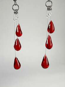 1 Pair Fashionable Dark Faux Blood Drop Halloween Earrings, UV Resin Handmade Earrings Suitable For Women's Daily, Party, Vacation Wear, Halloween Gift - Red - View 3