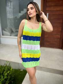 Women's Knitted Beach Cover-Up Colorful Short Dress Beach Outfit - 綠色 - 查看 2