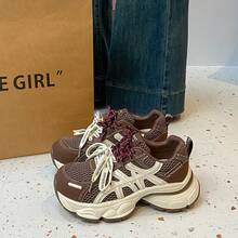 Women's Sneakers 2026 Spring New Thick Sole Shoes Versatile Lightweight Breathable Casual Chunky Sneakers - Coffee Brown - View 3