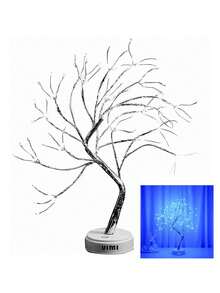 Lámpara De Noche Árbol Bonsái De 108 Luz Led Con Botón Táctil Decoración Interior y Mesa - Azul - Ver 3
