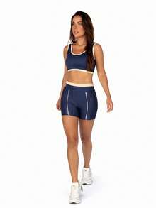 Women's Fitness Set Cropped Top + High Waist Shorts - Màu xanh hải quân - Xem 3