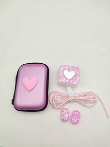 6pcs Shiny Purple Heart Charger & Cable Protector Set, With EVA Storage Bag And Data Cable Protector - Compatible With Apple 18W/20W Adapter - Mauve Purple - View 13
