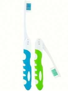 1/4 支装旅行牙刷，可折叠设计，中等刷毛，适合露营、情侣、旅行和商务出行 - 彩色 - 查看 3