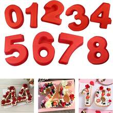 1pc 3D Large Silicone Cake Mold With Numbers, 0-9, Birthday & Anniversary Cake Pan For Baking - Red - View 2