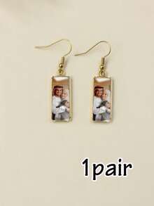 Custom Photo Drop Earrings, Personalized Picture Dangle Jewelry For Women, Customized Rectangular Crystal Ear Accessory As A Thoughtful Gift, Anniversary Or Birthday, Customizable Photo Earrings Designed To Celebrate Love, Memories, Couples, Family - Style a - View 9