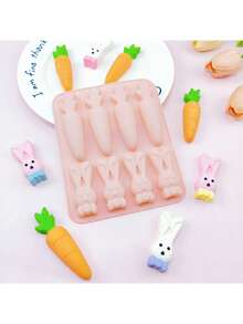 1pc For 8pcs Rabbit Radish Silicone Cake Mold Household Ice Tray Finger Biscuit Muffin Cup Cake Cup Baking Silicone Chocolate Molds, Rectangular Ice Cube Molds, Teething Stick Molds, Rabbit And Carrot Finger Molds - Multicolor - View 5
