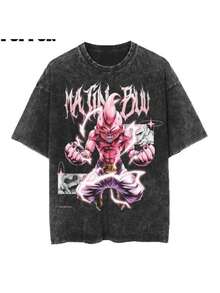 T-Shirt Vintage Kidbuu, T-Shirt Majin Buu, T-Shirt Anime, T-Shirt Manga, T-Shirt Homme, Haut, Sous-Vêtement, Streetwear Tropical - 黑色 - 查看 1