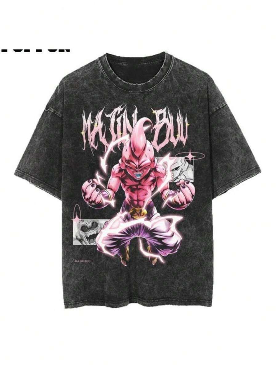T-Shirt Vintage Kidbuu, T-Shirt Majin Buu, T-Shirt Anime, T-Shirt Manga, T-Shirt Homme, Haut, Sous-Vêtement, Streetwear Tropical - 黑色 - 查看 1