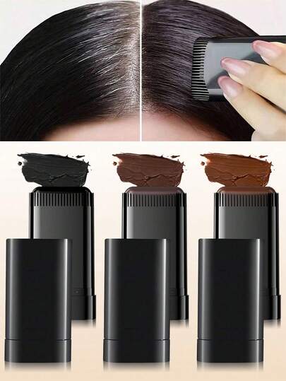 Barra de tinte para el cabello con peine incorporado - Aplicador fácil de girar, resistente al agua y al sudor, tinte para el cabello con peine, color duradero, que cubre el cabello gris y blanco, incluye cuadrado a base de plantas, fácil de reparar, muy adecuado para decoración en el camino, con 3 colores a elegir, fácil de aplicar y distribuir uniformemente, barra de tinte temporal para el cabello, barra de tinte para el cabello desechable. Artículos esenciales para vacaciones, pelucas.