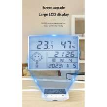 数字温湿度计，带时钟 - 5 秒快速刷新，背光，摄氏度/华氏度双显示，适用于家庭、办公室、卧室 - 白色 - 查看 6