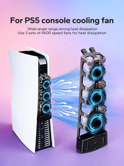מאוורר קירור אקטיבי לקונסולת PlayStation 5 Slim / PlayStation 5, גוף קירור אחורי משופר, כוונון 3 מהירויות, בקרת טמפרטורה חכמה המופעלת באמצעות USB, קירור יעיל למניעת התחממות יתר, אביזר קירור לקונסולת משחקים, פעולה ברעש נמוך, ביצועים יציבים, אידיאלי לסשנים ארוכים של משחקים, מעמד מאוורר קירור משולב מתאים למהדורות דיגיטליות ותקליטור.