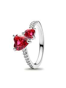 Wrist Story 1Pc  Fashion High-End Exquisite Luxury Diamond Ring, Double Heart Diamond Ring, Wedding Ring, Engagement Ring,Suitable As A Beautiful Gift To Witness Love - 銀色心型戒指 - 查看 5