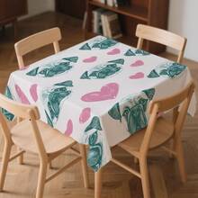 1pc Cute Pug Dog & Pink Heart Tablecloth, Featuring Pug Face Print - Turquoise & Pink Puppy Design, Durable Fabric Rectangular Tablecloth, Suitable For Party, Dining Table, Easy To Clean Pet Themed Tableware - Multicolor - View 6