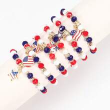 1 Piece Artistic Personalized Red White Blue American Emblem Beaded Bracelet, Color Mix Design Unisex Wristband, Fashion All-Match Jewelry For Men And Women - Pha lê Hoa Kỳ - Xem 2