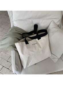 Minimalist Canvas Shoulder Tote Bag, Women Handbag - Beige - View 5