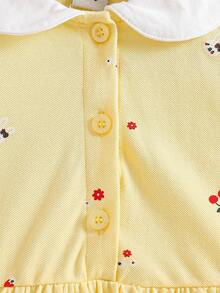 女童印花Polo领短袖休闲连衣裙，夏季 - 黃色 - 查看 5