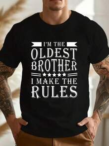 Men's T Shirts 100% Cotton I'm The Oldest Brother I Make The Rules Funny Sibling Outfit T-Shirt Women's Men's Graphic Tee Causal Tops Fashion Men's Casual Print Round Neck Short Sleeve T-Shirt Standard Fit T-Shirt For Men - Black - View 1