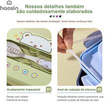 Fofa Marmita Infantil com Garfo 3 Compartimentos 1200ml Grande Capacidade Estilo Desenho Animado Presente Volta às Aulas - cor aleatória - Visão 6