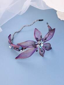 1pc Women's Handmade Blue Flower Crystal Headband, Ombre Color, Everyday & Formal Dress Accessory,Wedding Hair Accessories - 紫色 - 查看 2