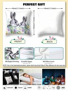 2pcs Easter Style Pillow Covers, Easter Eggs & Bunny Print Pattern, Super Soft Material Cushion Cases With Invisible Zipper Closure, Machine Washable, Home Decorative Throw Pillow Covers For Sofa, Living Room, Bedroom, No Pillow Insert - Multicolor - View 3
