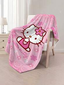 SANRIO Chăn nỉ mềm mại với họa tiết hoa Hello Kitty dễ thương, nền màu hồng, hình Hello Kitty ở trung tâm đội vòng hoa, bao quanh là bướm và hoa, mang lại sự ấm áp và mềm mại, thích hợp cho ghế sofa, giấc ngủ trưa, trang trí giường ngủ. - Nhiều màu - Xem 12