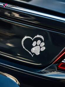 1pc Dog Paw Print Heart Design Faux Diamond Sticker, Shiny Cute Car Motorcycle Cartoon Decal - A - View 6