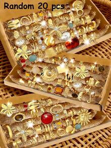 Bộ nhẫn phong cách Bohemian cổ điển, thanh lịch, gồm 28 chiếc, 3 chiếc, làm từ kim loại màu đỏ nâu, đính đá giả ngọc trai, hoa vỏ sò, nơ, hình vuông, nửa hình tròn, đường nét không đều, có thể điều chỉnh kích cỡ, phù hợp cho nữ giới, dịp lễ, tiệc tùng, hẹn hò, làm quà tặng, kỷ niệm, ngày Valentine (Giao hàng ngẫu nhiên). - Nhiều màu - Xem 21