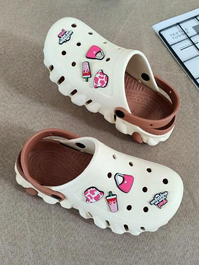 Women Sweet Pink Casual Backpack, Breathable Perforated Slip-On Shoes, Removable Insoles, Suitable For Campus, Girls