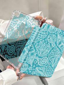 海洋元素，蓝色线条贝壳图案平板电脑保护套，兼容 iPad Air 11 英寸 M3 2025 / M2 2024、iPad Air 第五代 2022、iPad (A16) 11 英寸第十一代 2025、三星 Galaxy Tab、Kindle Paperwhite 第十二代 2024，透明背壳，时尚图案保护套，支持自动休眠和唤醒功能，气囊保护，适合作为礼物和办公用品。 - 彩色 - 查看 3