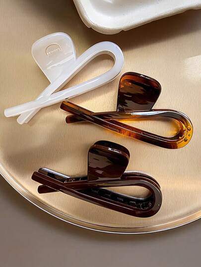 3件套 女士及女孩 4.72英寸/12厘米 新款加厚耐用高品质一体式复古多功能发夹，大号发爪，轻质塑料发爪，适用于马尾辫、发髻，白色、咖啡色、焦糖色可选，简约优雅时尚度假发饰，优雅发爪夹，休闲发夹