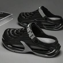 男士时尚透气厚底耐穿轻便镂空休闲凉鞋，适合室内外穿着（建议选购大一码） - 黑色 - 查看 10