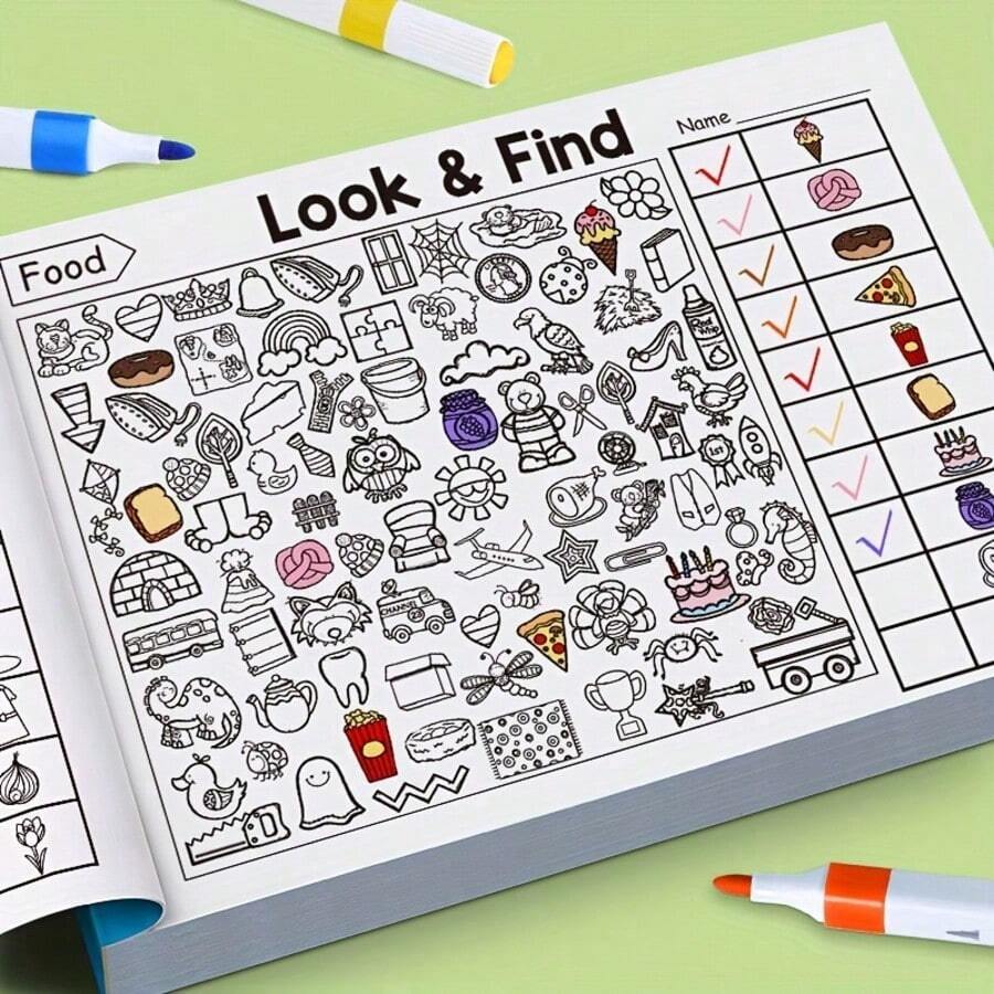 Children's Treasure Hunt Game Book - Find The Difference And Sudoku Puzzles, For Brain Training, Memory And Color Recognition Games, Durable Travel Activity Cards, Suitable For Home, School, Classroom, Boys And Girls Coloring And Drawing Book, Perfect Gift For Toddlers