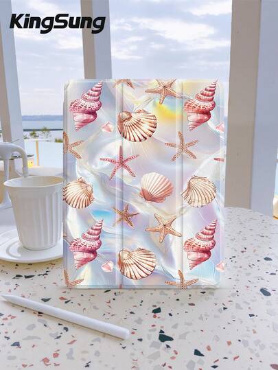 Kingsung Marine Elements, Shell Patterns, Sea Shells, Sea Stars Tablet Case, Compatible With 9.7/10.2/10.5/10.9/12.9/Pro 11, 10th Generation, Compatible With Samsung Galaxy Tab S6 Lite 10.4-Inch, Compatible With Kindle Paperwhite 12th Gen 2024, Kindle (11th Generation) 2022 Version, Kobo Clara Color, Soft And Drop Resistant, Smart Stand/Auto Wake/Sleep