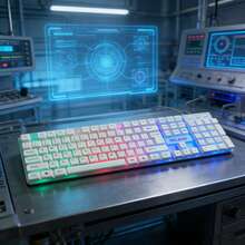 Keyboard And Mouse Set, Mechanical Feel, Ultra-Fast Response With No Lag, RGB Rainbow Lighting, 104-Key Silent Keyboard, Ergonomic Design, Perfect For Office And Gaming, Excellent Feel - Bàn phím màu trắng - Xem 2