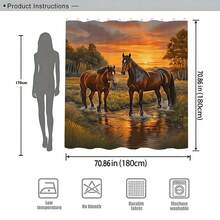 1 bộ rèm tắm tranh sơn dầu hoàng hôn và ngựa bên suối kèm móc treo, rèm phòng tắm phong cách thiên nhiên mộc mạc, rèm phòng tắm hình ảnh ngựa oai vệ dưới bầu trời vàng cho trang trí phòng tắm kiểu miền Tây, đồ dùng phòng tắm phong cảnh sống động, đồ dùng phòng tắm thư giãn cho người yêu động vật, rèm phòng tắm nổi bật cho phòng tắm phong cách trang trại, rèm tắm phòng tắm cho việc cải tạo nhà kiểu trang trại. - màu nâu - Xem 3
