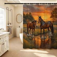 1 bộ rèm tắm tranh sơn dầu hoàng hôn và ngựa bên suối kèm móc treo, rèm phòng tắm phong cách thiên nhiên mộc mạc, rèm phòng tắm hình ảnh ngựa oai vệ dưới bầu trời vàng cho trang trí phòng tắm kiểu miền Tây, đồ dùng phòng tắm phong cảnh sống động, đồ dùng phòng tắm thư giãn cho người yêu động vật, rèm phòng tắm nổi bật cho phòng tắm phong cách trang trại, rèm tắm phòng tắm cho việc cải tạo nhà kiểu trang trại. - màu nâu - Xem 9